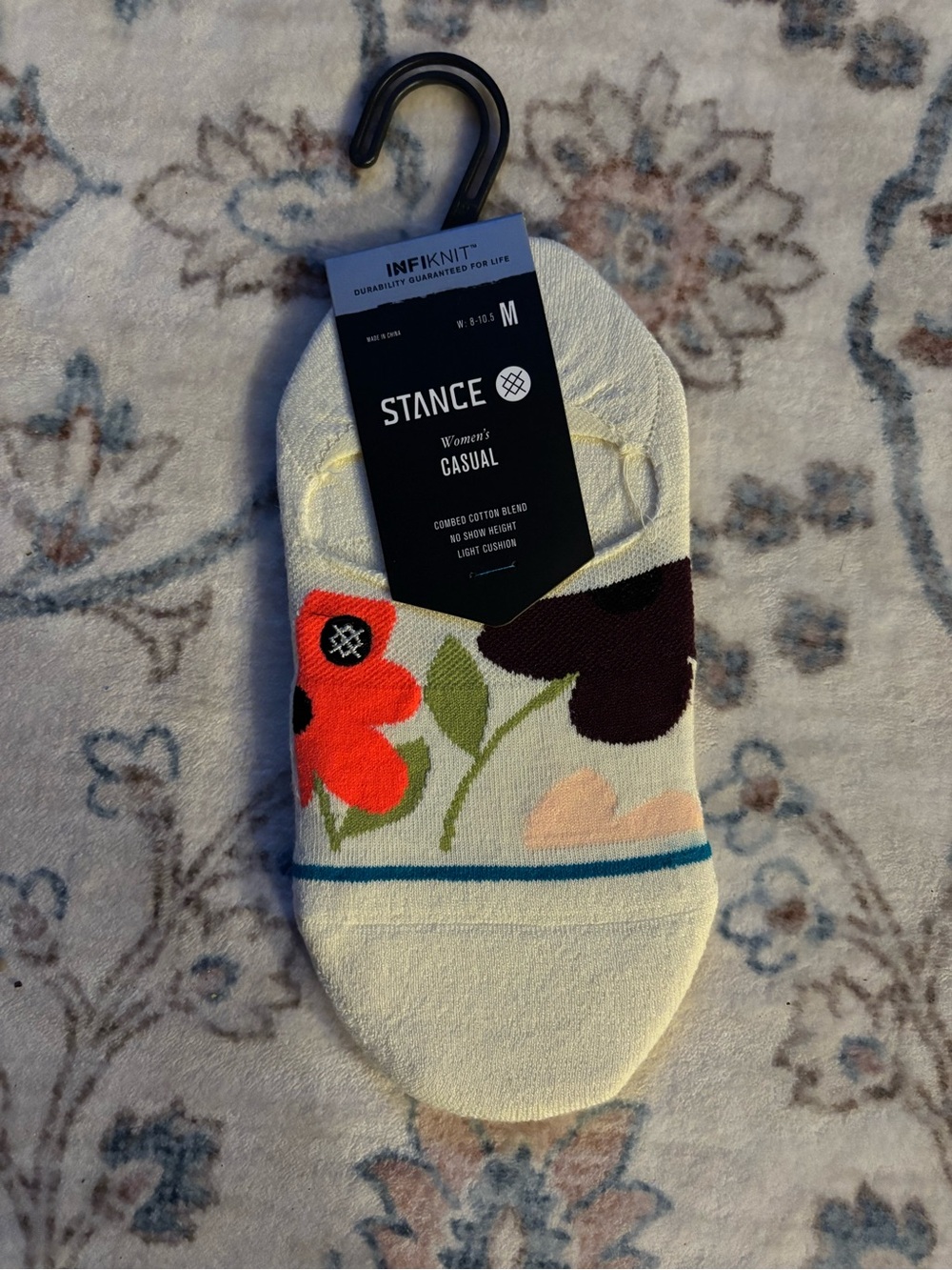 Stance Women's Casual No-Show Socks in Cream with Red and Brown Floral Accents